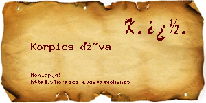 Korpics Éva névjegykártya